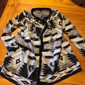 Lucky Brand Black and White Geometric Cardigan